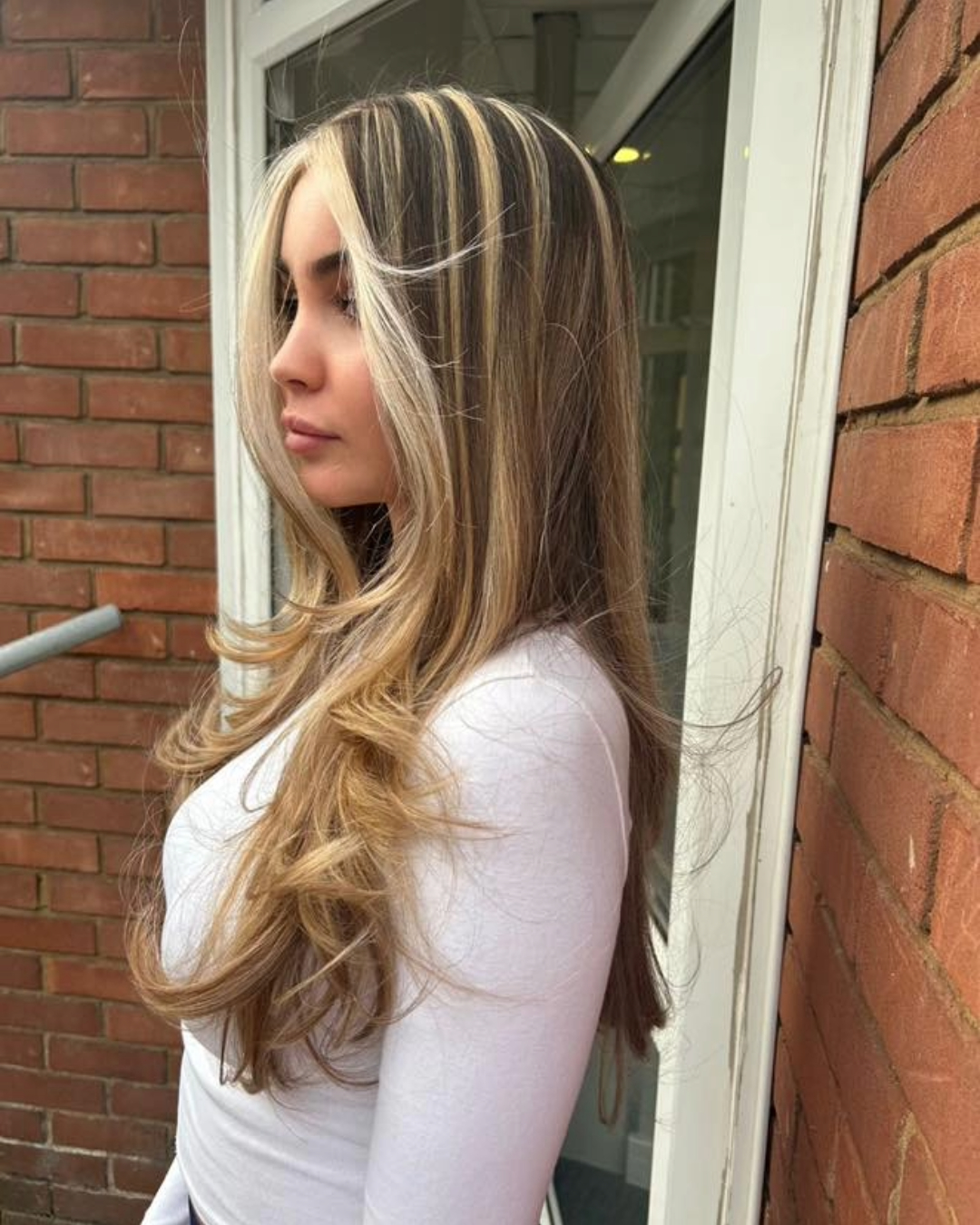 after chunky blonde highlights on brunette hair carried out at brooklyns hair salon in high wycombe