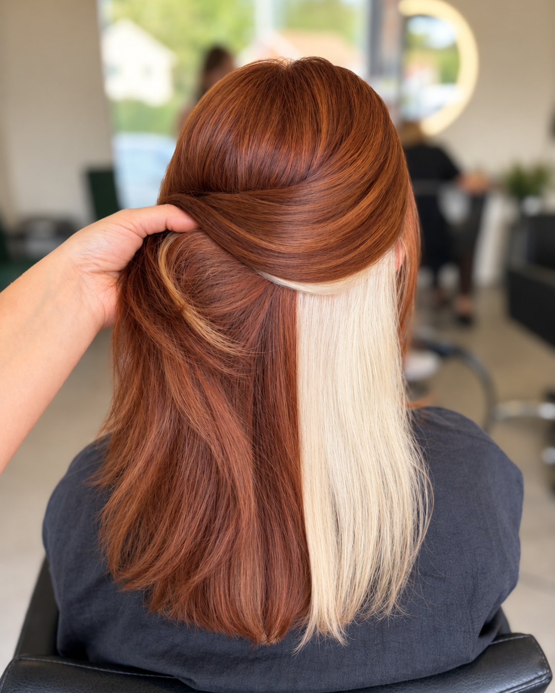 red Peekaboo Highlights hair carried out at brooklyns hair salon in high wycombe